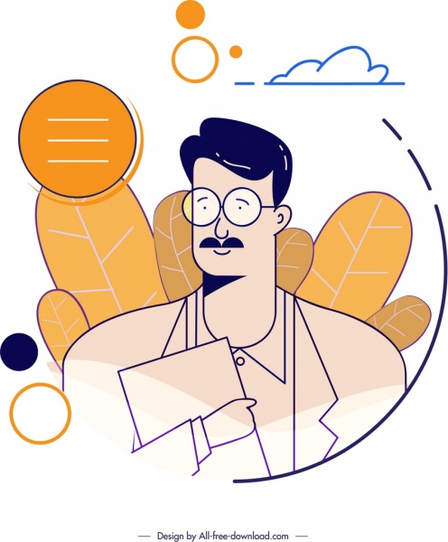 496x600 Man Avatar Icon Classical Design Cartoon Character Sketch Free - Cartoon Man Sketch