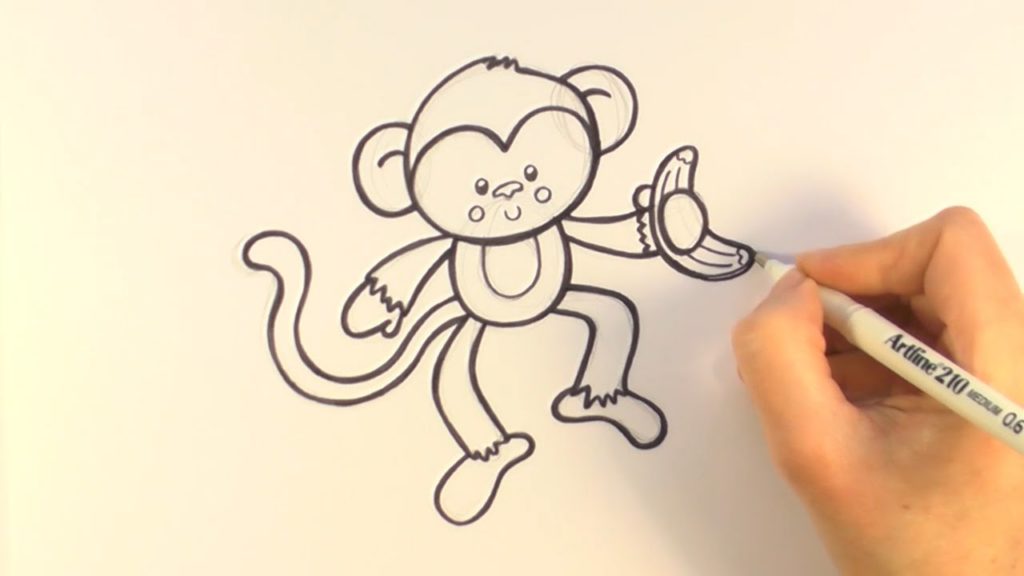 1024x576 How To Draw A Cartoon Monkey Online Drawing Lessons - Cartoon Monkey Sketch