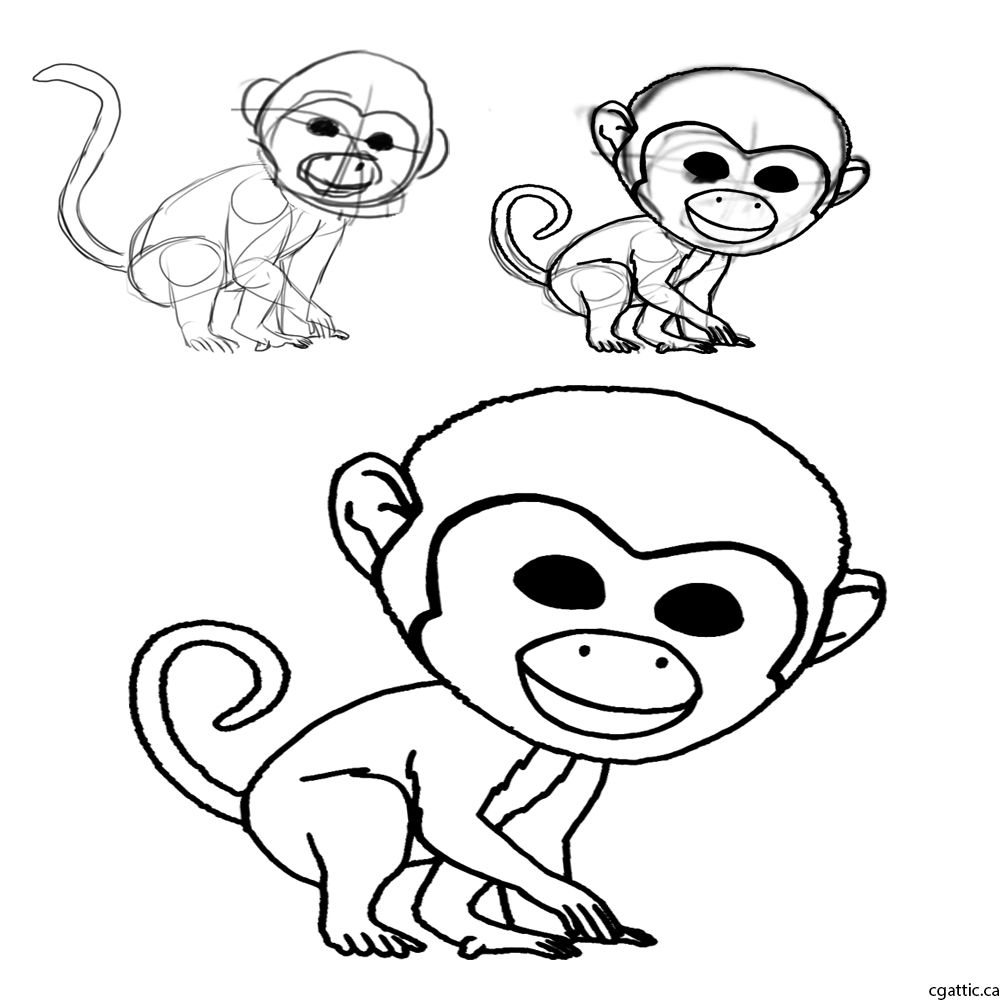 1000x1000 Cartoon Monkey Sketch Monkey Cartoon Drawing In 4 Steps With - Cartoon Monkey Sketch