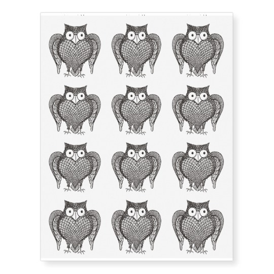 540x540 Owl Sketch Cartoon Temporary Tattoos - Cartoon Owl Sketch