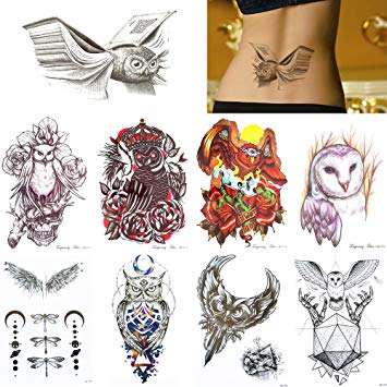 355x355 9 Sheets Cartoon Owl Tattoo Temporary Fake Body Waist - Cartoon Owl Sketch