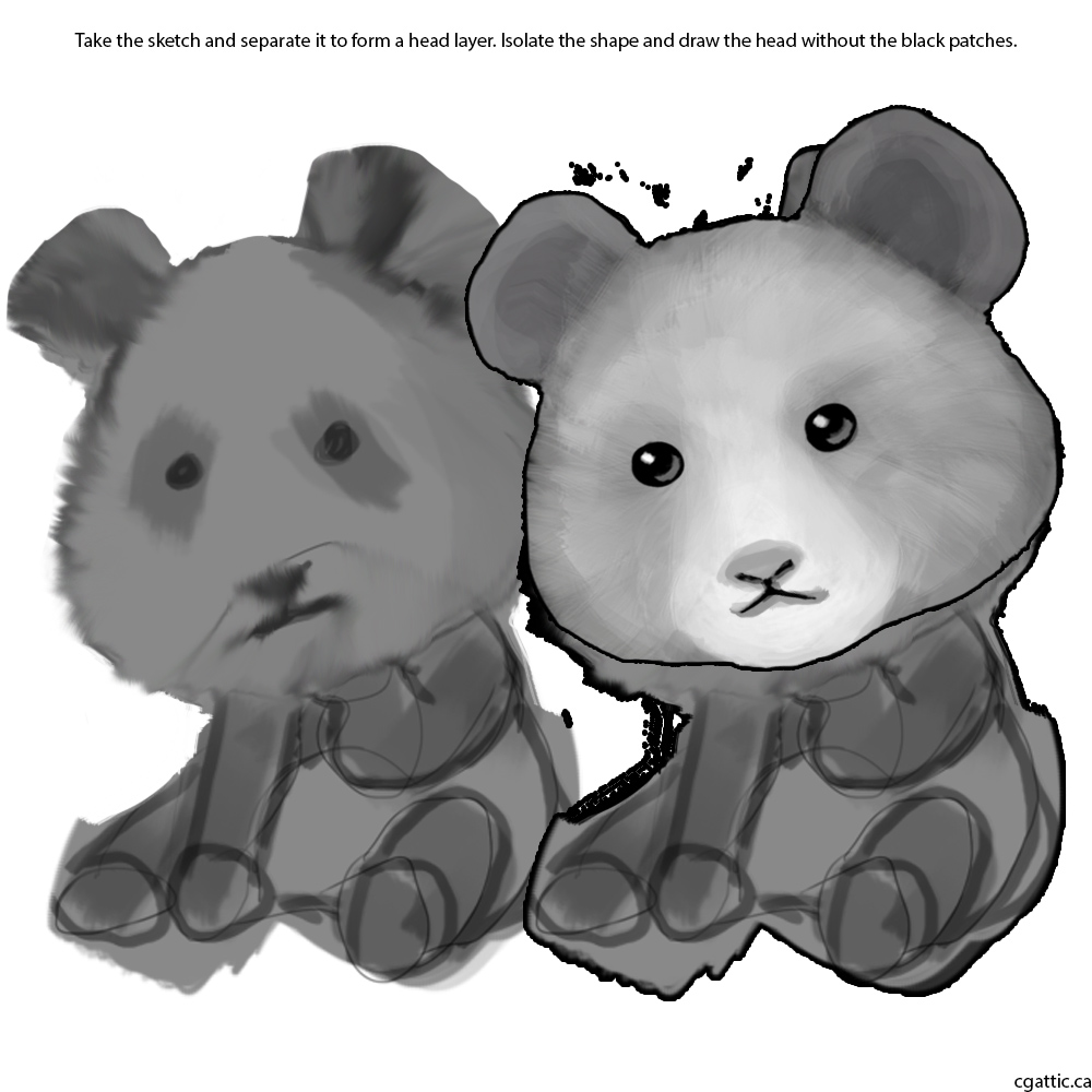 1000x1000 Panda Cartoon Drawing In 4 Steps With Photoshop - Cartoon Panda Sketch