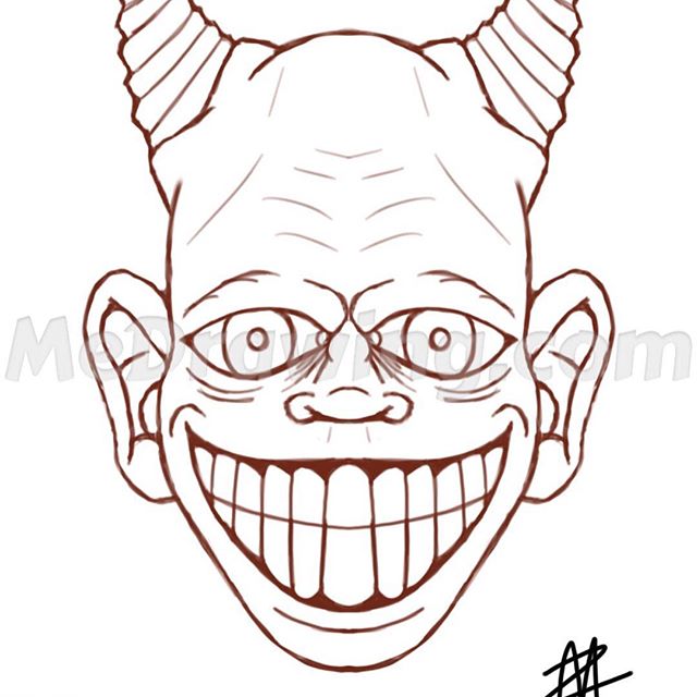 640x640 Cartoon Demon Head Pencil Sketch - Cartoon Pencil Sketches