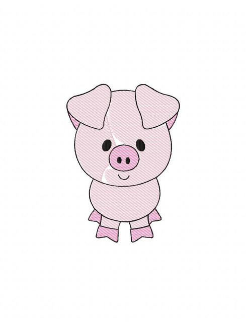 489x640 Pig Sketch Embroidery Design - Cartoon Pig Sketch