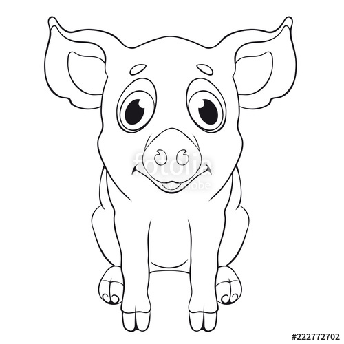 500x500 Sketch Cartoon Pig Sitting, For Children Coloring Book. Stock - Cartoon Pig Sketch