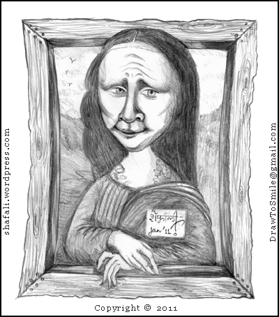 400x454 Caricaturecartoon Of Monalisa And The Truth Behind Her Smile - Cartoon Portrait Sketch