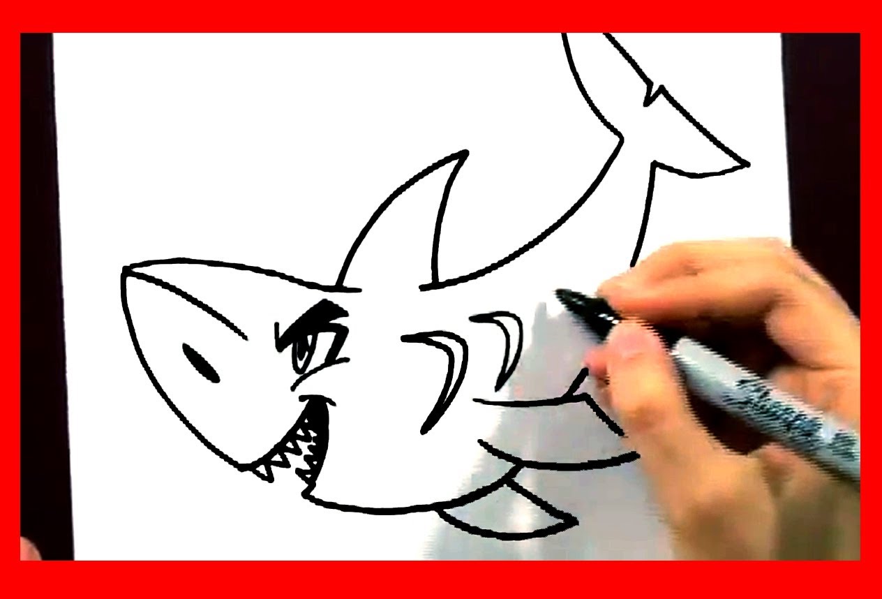 1264x858 How To Draw A Shark In 2 Min - Cartoon Shark Sketch
