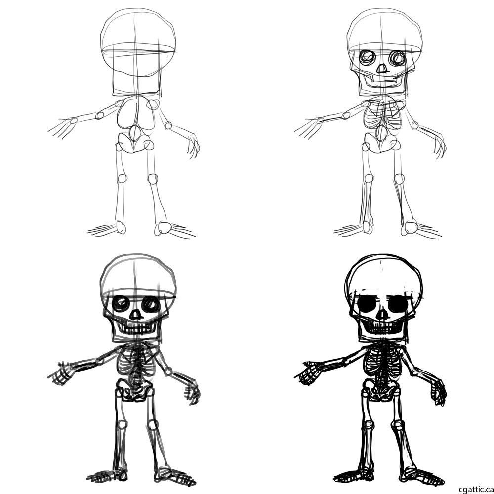 1000x1000 Cartoon Skeleton Drawing In 4 Steps With Photoshop - Cartoon Skeleton Sketch
