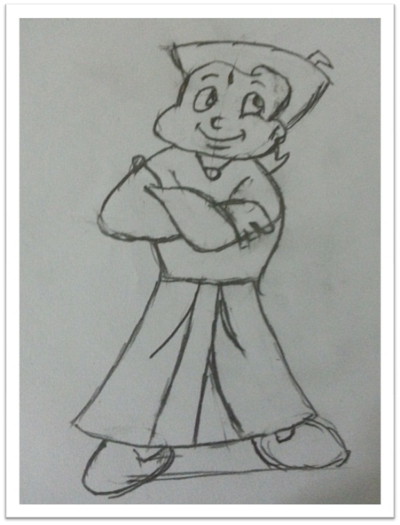 577x757 How To Draw Chota Bheem Cartoon Step By Step - Cartoon Sketch Drawing