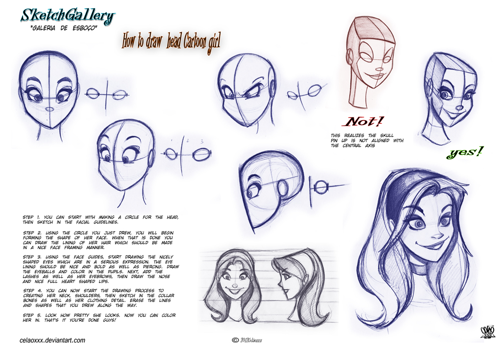 1000x692 How To Draw Head Cartoon Girl By Celaoxxx - Cartoon Sketch Girl