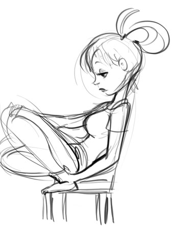 337x443 Drawn Cartoon Pencil - Cartoon Sketch Of A Girl