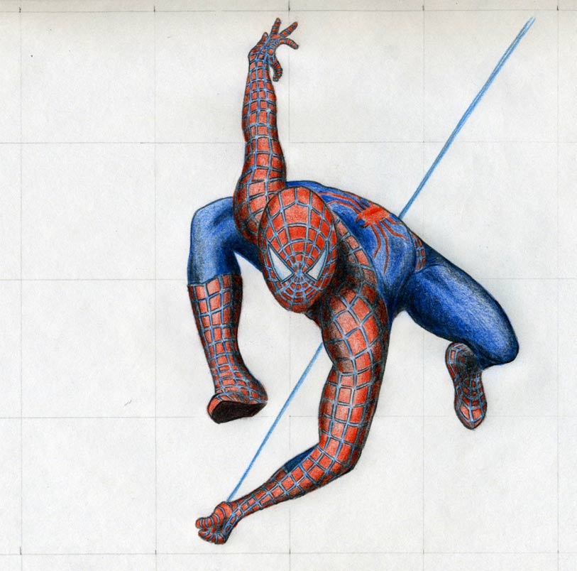 813x804 Draw Spiderman In Action - Cartoon Sketch Of Spider Man