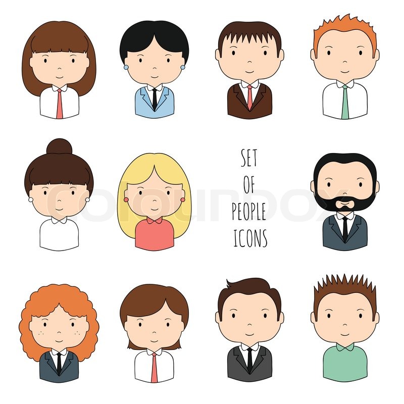 800x800 Set Of Colorful Office People Icons. Businessman. Businesswoman - Cartoon Sketch People