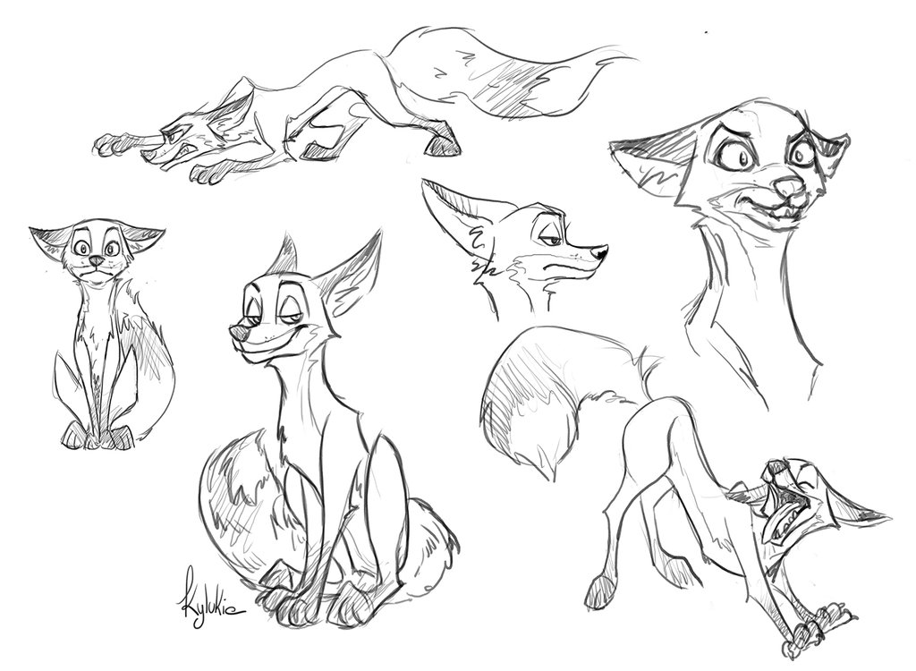 1024x750 Cartoon Fox Sketches By Kylukia - Cartoon Sketches