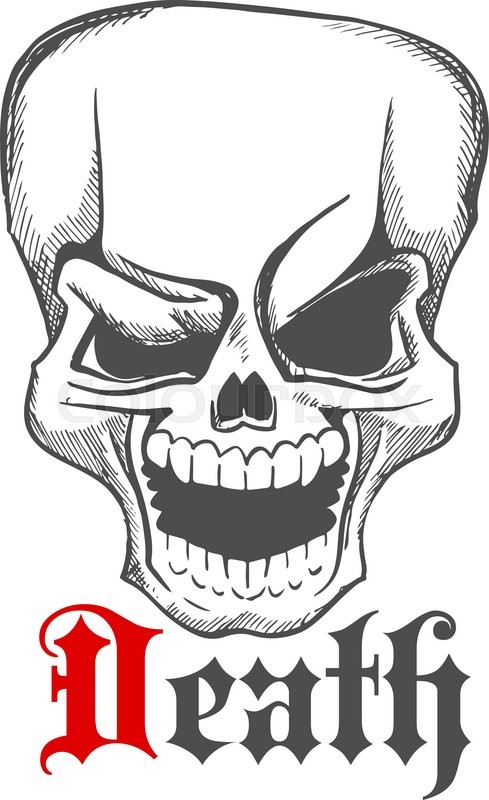 489x800 Cartoon Creepy Laughing Human Skull With Wide Open Mouth Sketch - Cartoon Skull Sketch