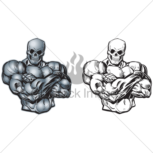 500x500 Vector Cartoon Muscular Torso With Skull Head Gl Stock Images - Cartoon Skull Sketch
