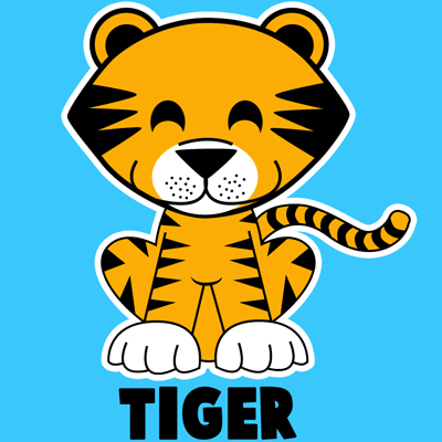 400x400 How To Draw A Cartoon Baby Tiger With Easy Step By Step Drawing - Cartoon Tiger Sketch