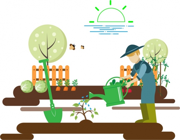 600x466 Gardening Work Theme Man Growing Tree Sketch Colorful Design Free - Cartoon Tree Sketch