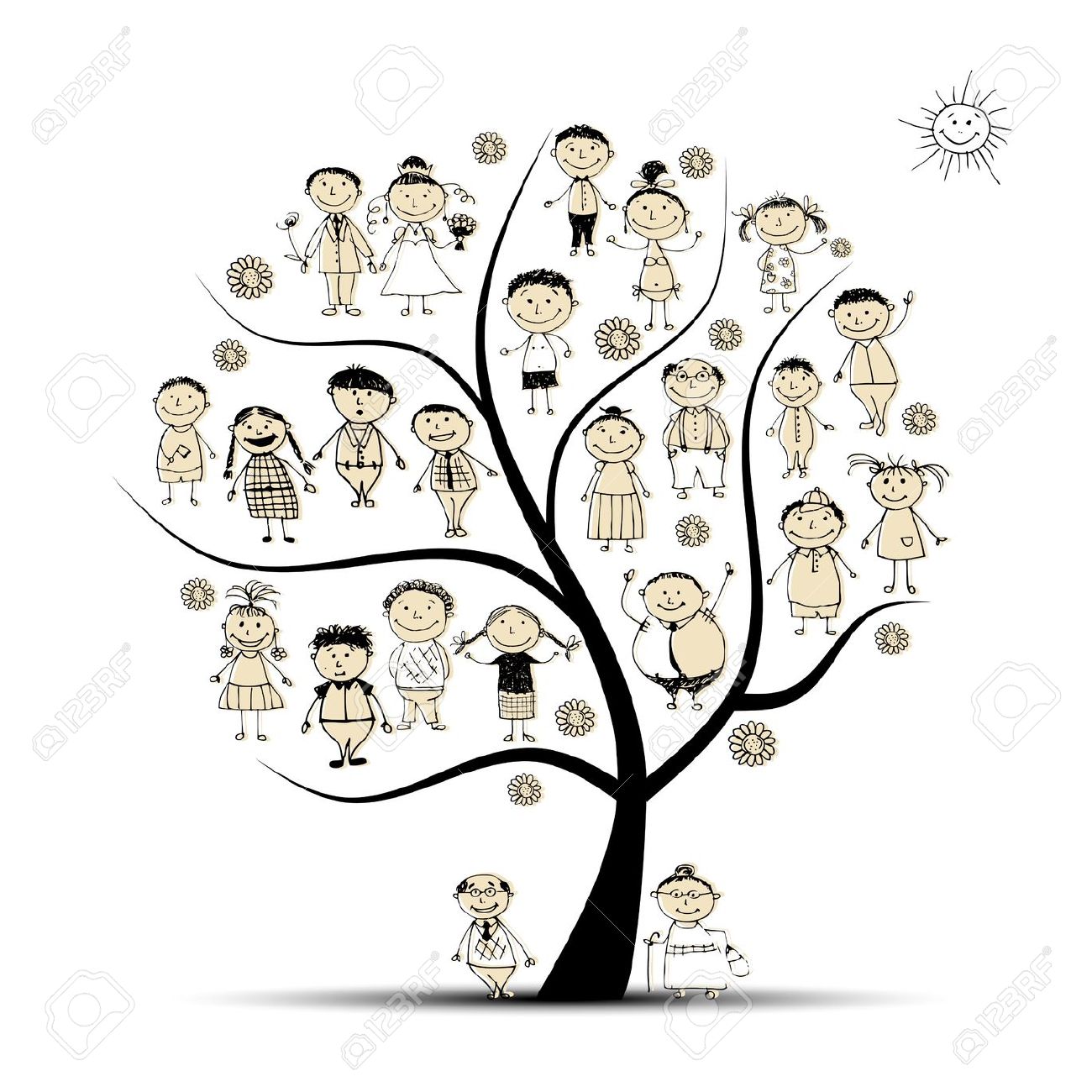 1300x1300 Wall Decal 9456789 Family Tree Relatives People Sketch Stock - Cartoon Tree Sketch