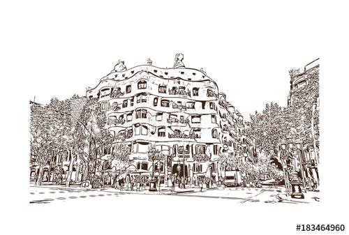 500x337 Hand Drawn Sketch Illustration Of Gaudi Architecture Style Casa - Casa Sketch