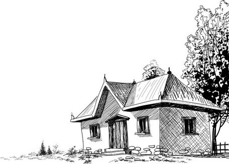 455x327 Clip Art Y Vectoriales Casa Sketch Vector 5 - Casa Sketch