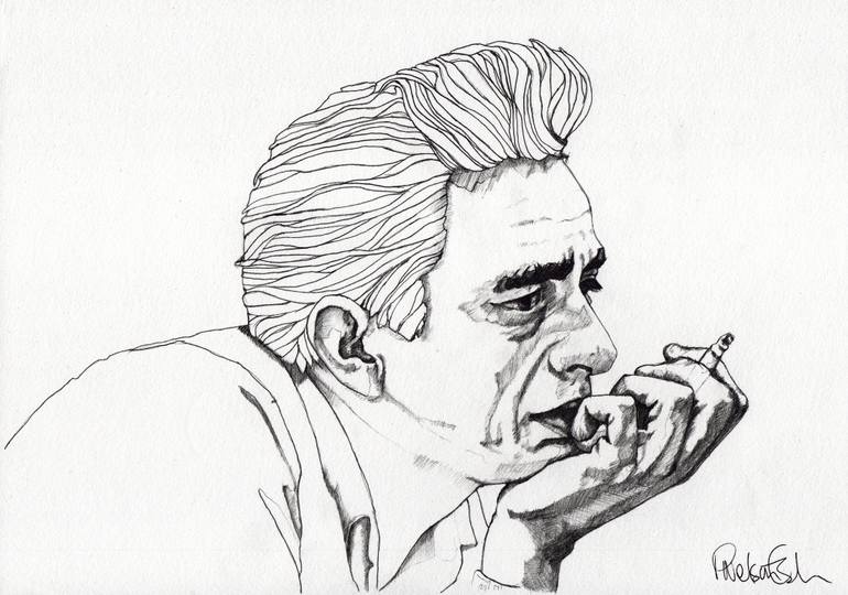 770x540 Johnny Cash Drawing By Paul Nelson Esch Saatchi Art - Cash Sketch