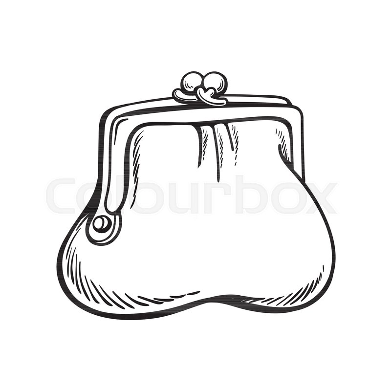 800x800 A Purse Full Of Money In Cartoon Style. Sketch Of Purse For Coins - Cash Sketch