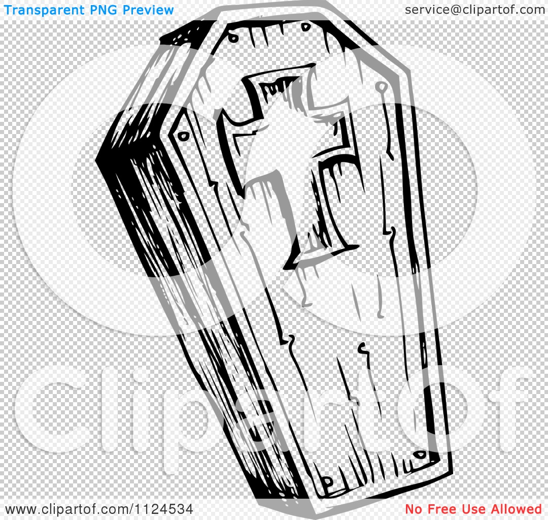 1080x1024 Clipart Of A Sketched Black And White Coffin With A Cross - Casket Sketch