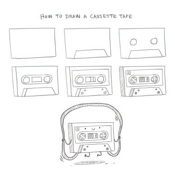 612x612 How To Draw A Cassette Tape Draw Drawings, Learn - Cassette Tape Sketch