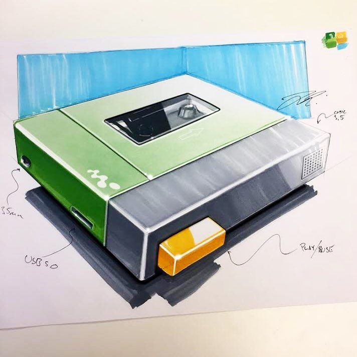 712x712 Sony Walkman Cassette Tape Player Sketch. Marker, Black Color - Cassette Tape Sketch