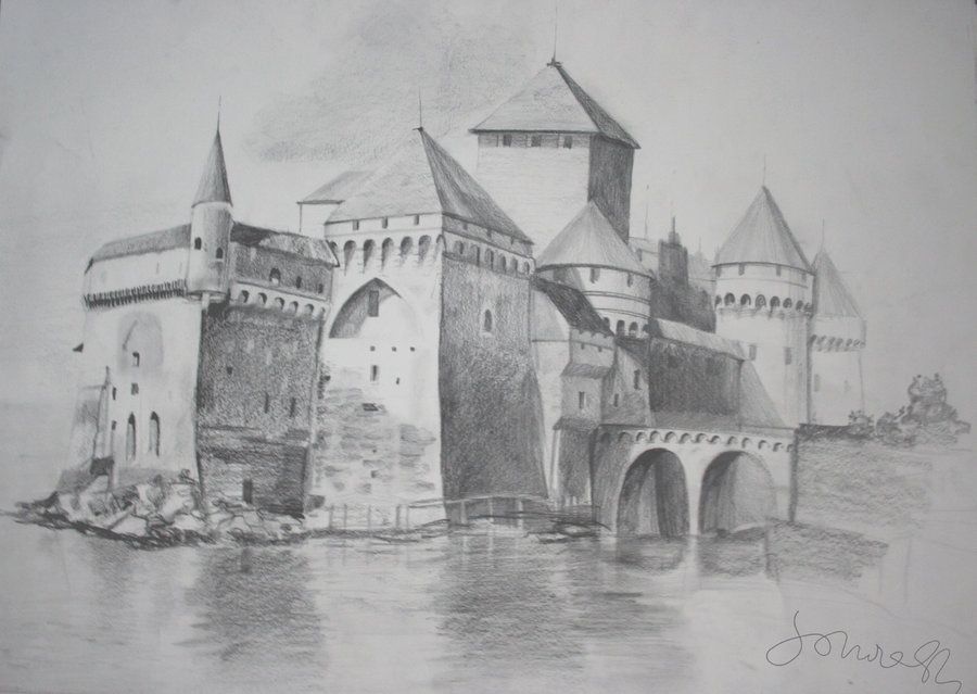 900x639 Castle Pencil Drawing 100x70 By Soniash Art - Castle Pencil Sketch