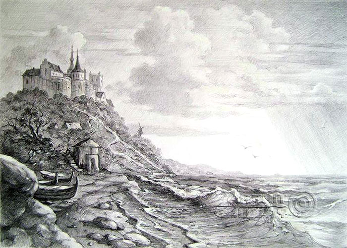 700x500 Pencil Drawings. Drawing. Castle - Castle Pencil Sketch