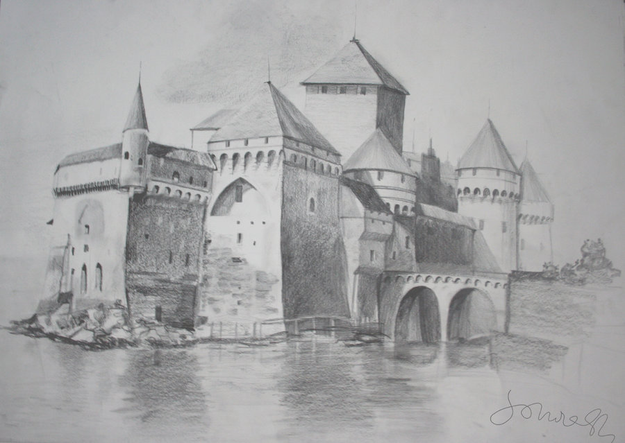 900x639 Drawn Castle Pencil Sketch - Castle Sketch Easy