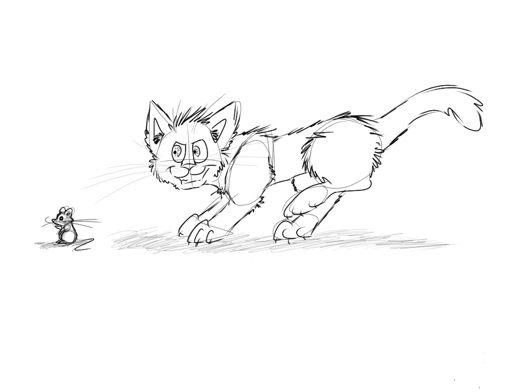 1024x768 Cat And Mouse Sketch By Seatacbeenie - Cat And Mouse Sketch