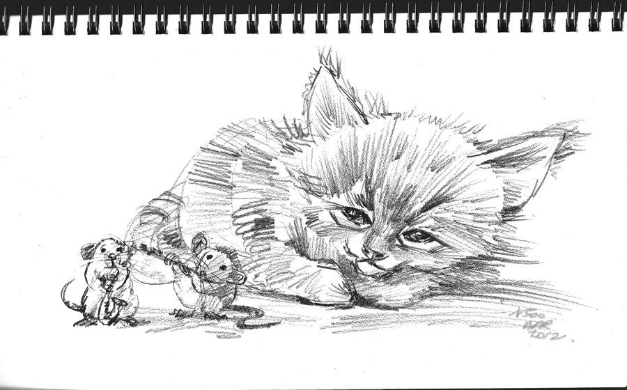 900x560 Mandatory Daily Cat Sketch 351 With Mice Musicians By Nosoart On - Cat And Mouse Sketch