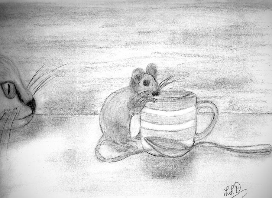 900x654 Cat And Mouse Drawing By Laura Daddona - Cat And Mouse Sketch