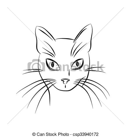 450x470 Cat Face. Black And White Sketch. Vector Illustration Vectors - Cat Black And White Sketch