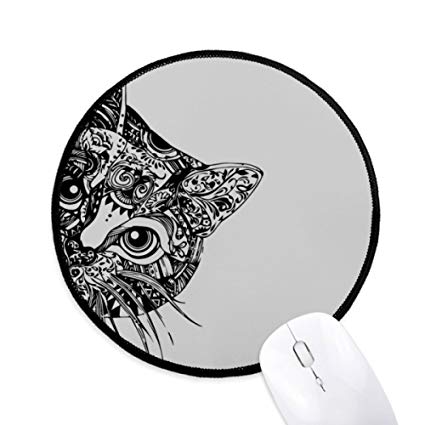 425x425 Line Drawing Black Cat Head Animal Round Non Slip - Cat Head Sketch