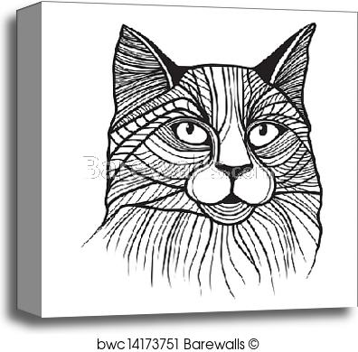 396x390 Canvas Print Of Vector Illustration Of Cat Head Barewalls - Cat Head Sketch