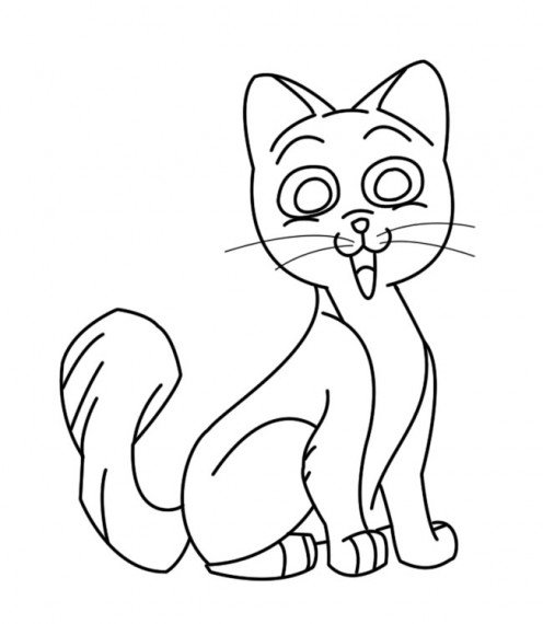 496x570 Drawing A Cartoon Cat Feltmagnet - Cat Line Sketch