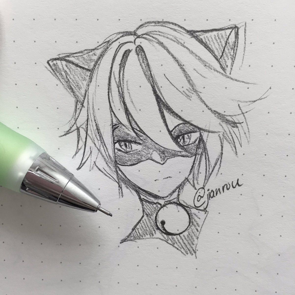 1200x1200 Chat Noir Fan Art, Not By Me. Her @ Is Next To The Drawing - Cat Noir Sketch