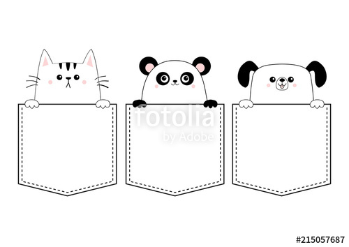 500x354 Dog Cat Panda Bear Set In The Pocket Holding Paw Hands. Doodle - Cat Paw Sketch