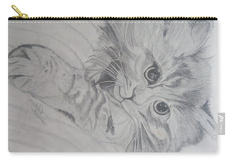 800x570 Beautiful Cat Pencil Sketch Carry All Pouch For Sale By Shashank Morje - Cat Pencil Sketch