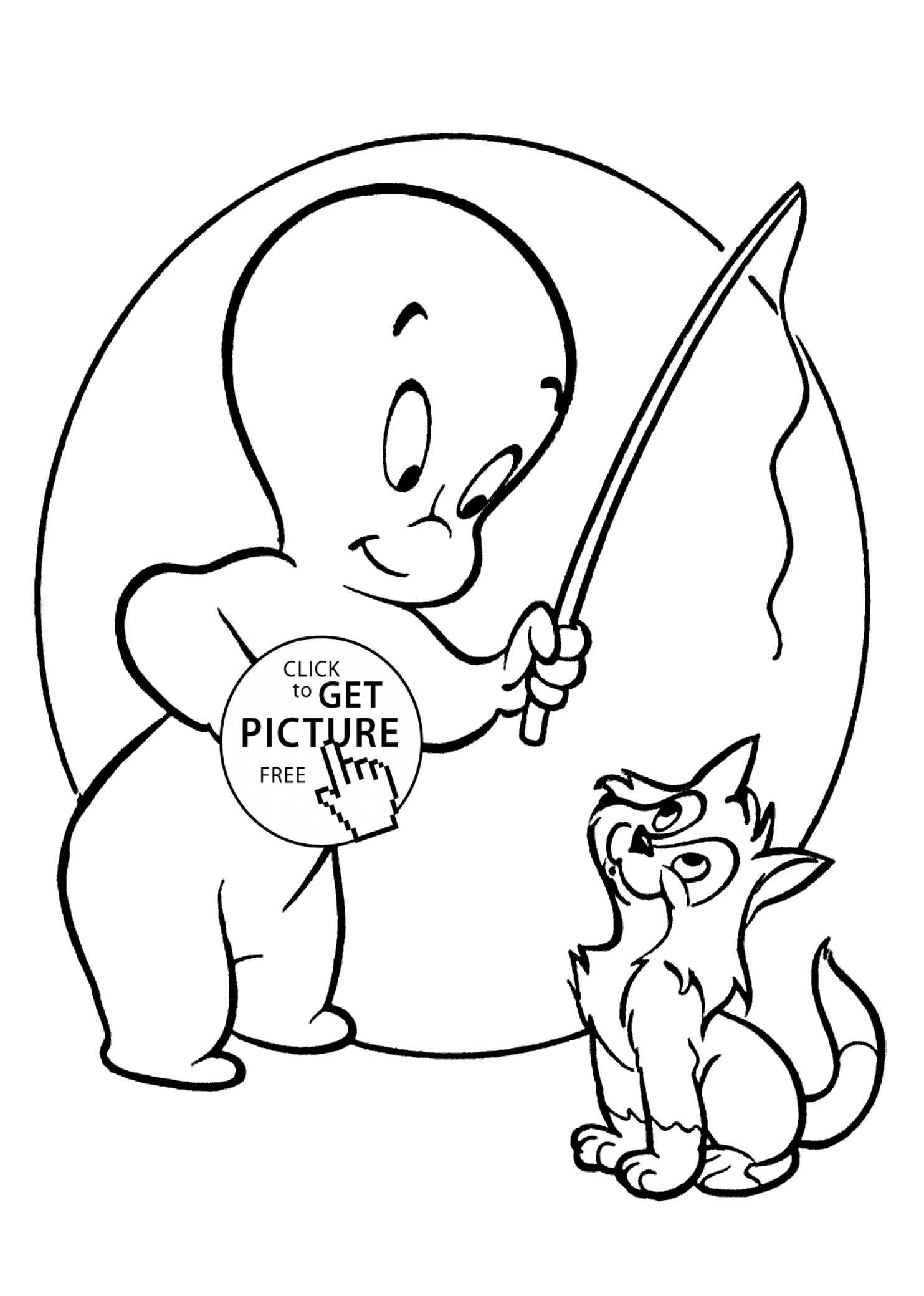 1483x2079 Casper Plays With The Cat Coloring Pages For Kids, Printable Free - Cat Sketch For Kids