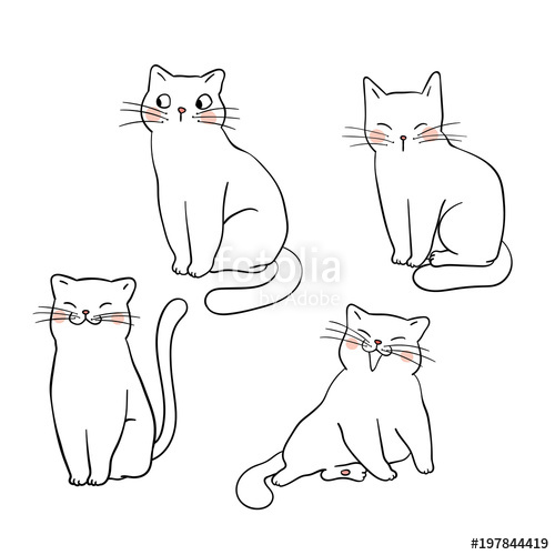 500x500 Vector Illustration Character Design Outline Of Cat Draw Doodle - Cat Sketch Outline