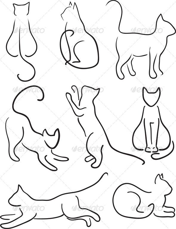 590x765 How To Draw Simple Cat Silhouette Silhouette Of Cats. Cat Design - Cat Sketch Outline