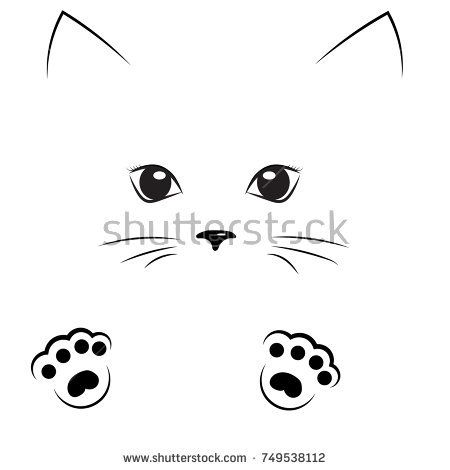 450x470 Vector Black Outline Drawing Cute Cat Girl Face With Paws - Cat Sketch Outline