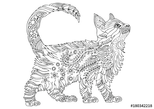 500x354 Hand Drawn Cat. Sketch For Anti Stress Adult Coloring Book In Zen - Cat Sketch Pictures