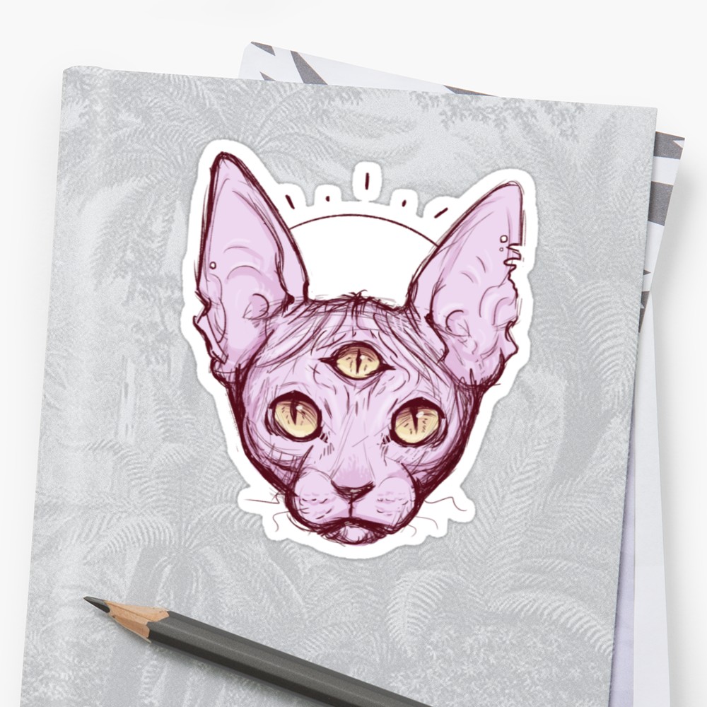 1000x1000 Three Eyed Sphynx Cat Sketch Stickers By Ashley2899 Redbubble - Cat Sketch Pictures