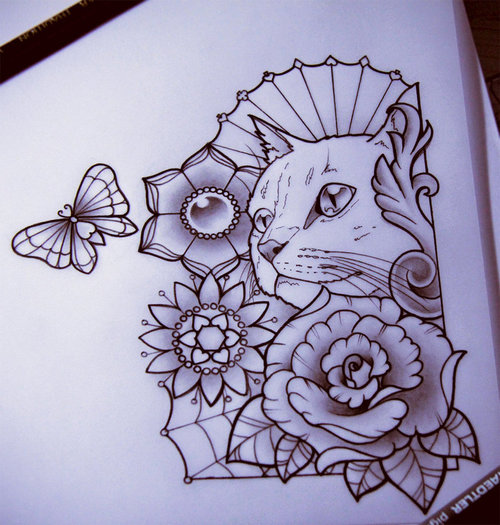 500x525 Kitty By ~nataliarey On We Heart It - Cat Sketch Tattoo